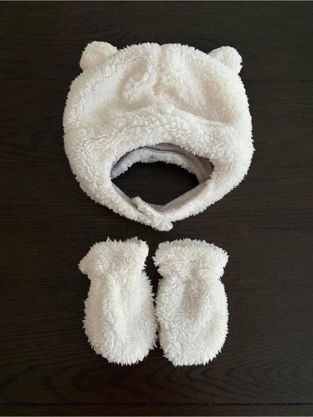 Cozy Baby Bear Hat & Mitten Set - Ivory and Brown NWOT